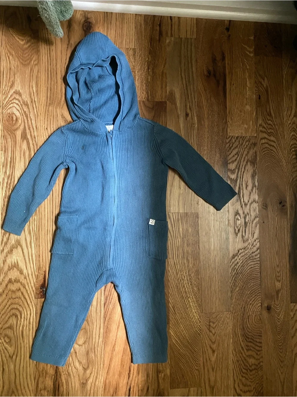 Blue Hooded Ribbed One-Piece for Baby Organic Cotton 18m